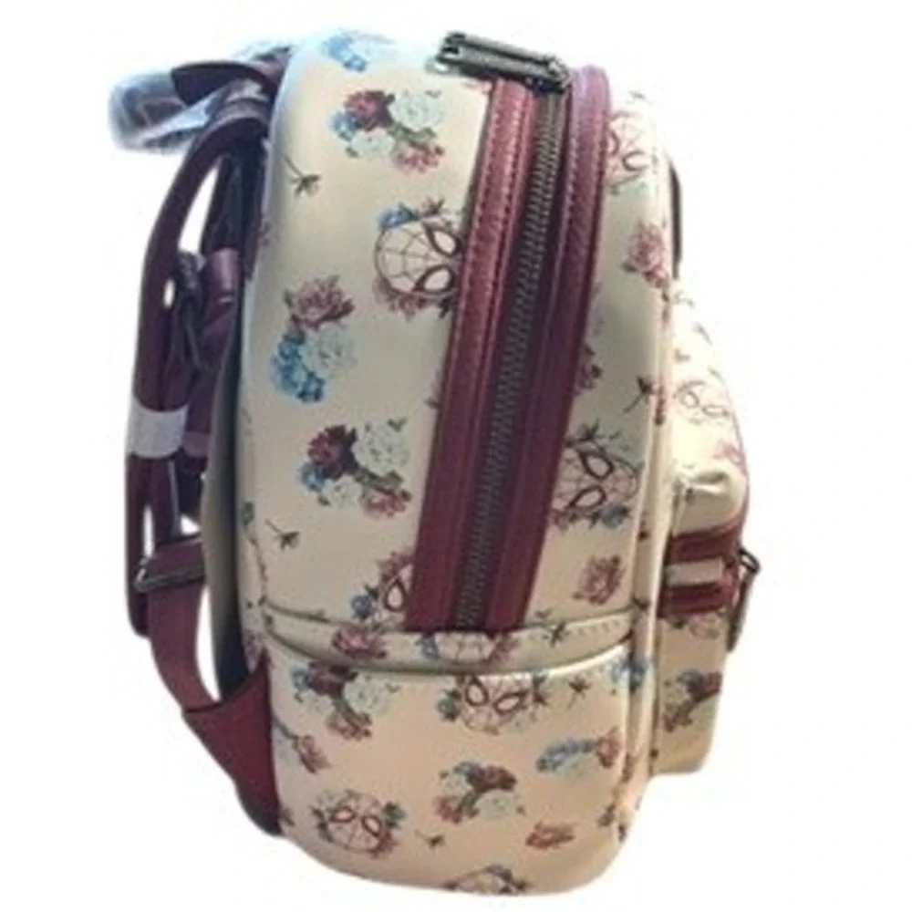 Loungefly Marvel Spider-Man Floral Mini Backpack Cream Burgundy Faux Leather NEW